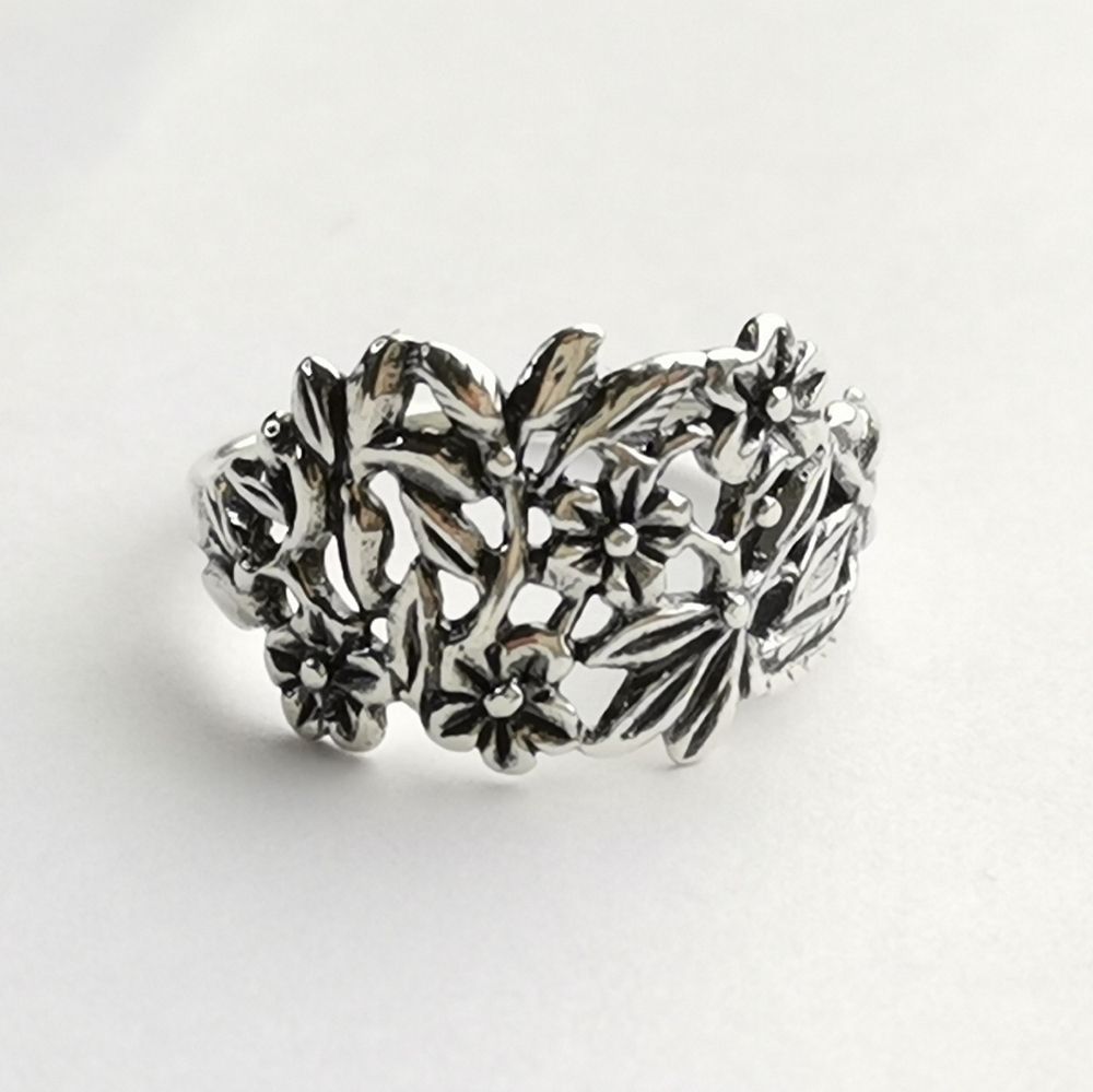 Floral Vine Silver Tone Openwork Ring - Women's Jewelry